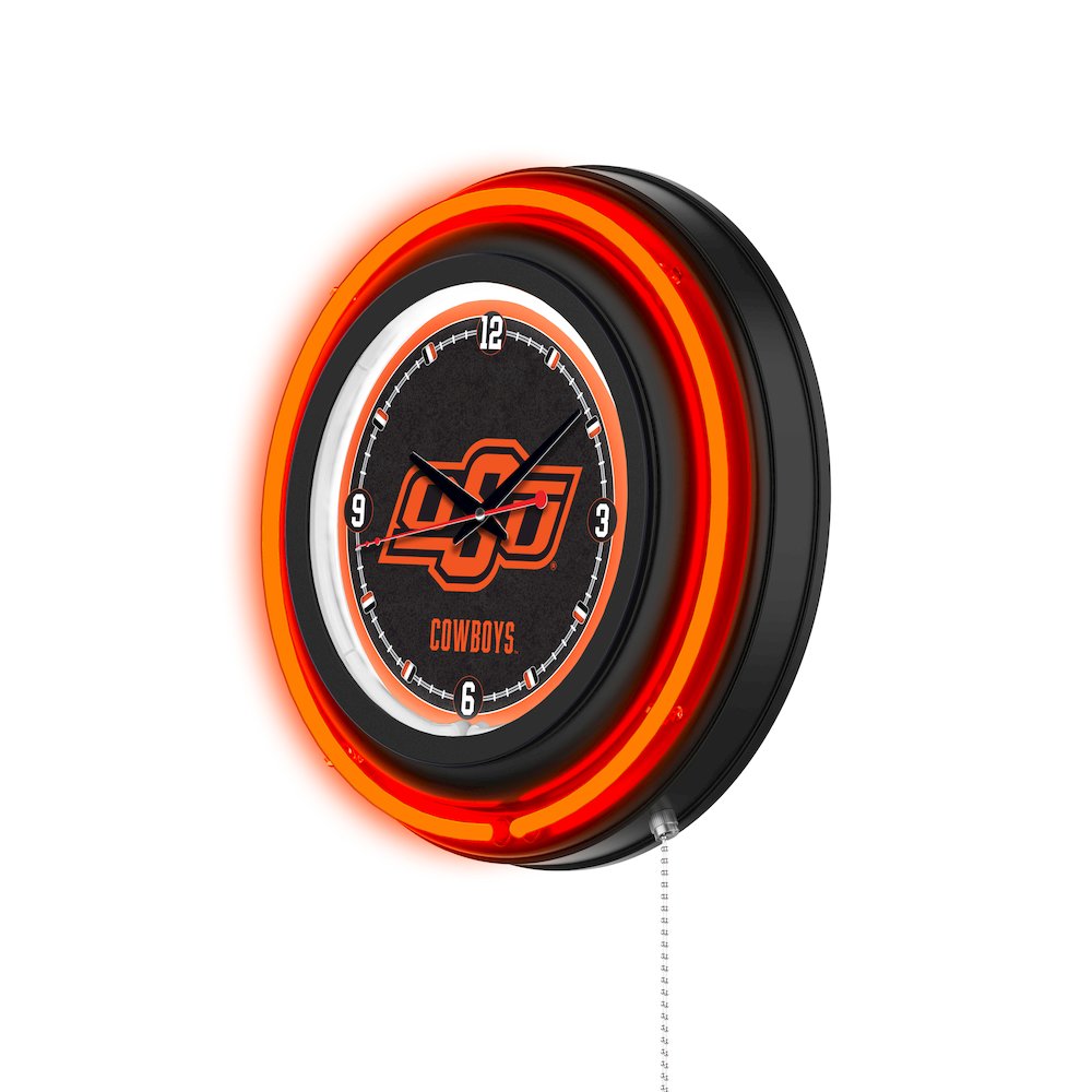 Oklahoma State University 15" Double Neon Wall Clock. Picture 2