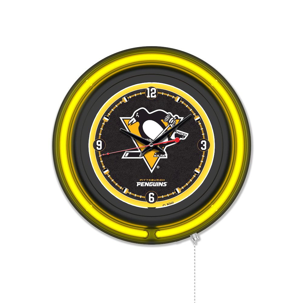Pittsburgh Penguins 15" Double Neon Wall Clock. Picture 1