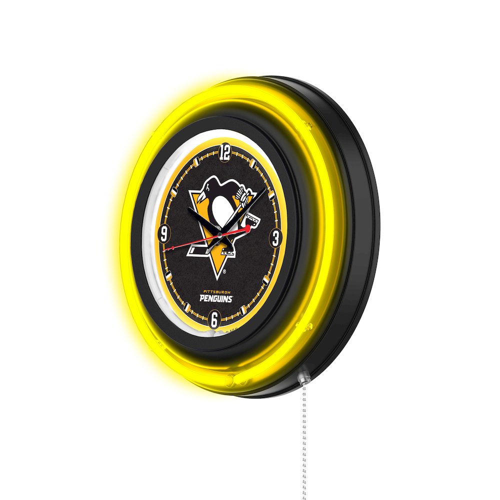 Pittsburgh Penguins 15" Double Neon Wall Clock. Picture 2
