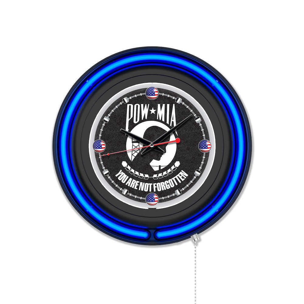 POW/MIA 15" Double Neon Wall Clock. Picture 1