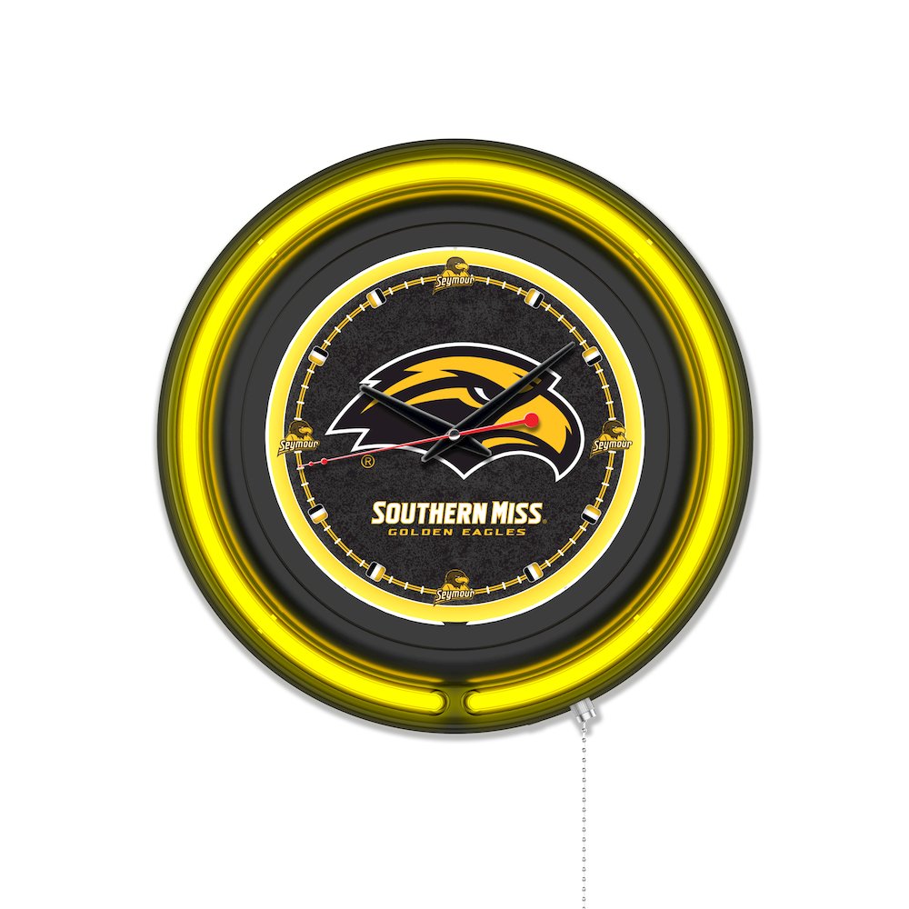 University of Southern Mississippi 15" Double Neon Wall Clock. Picture 1
