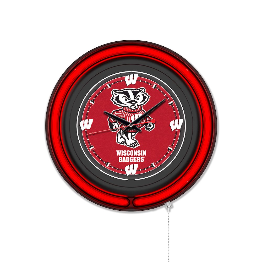 University of Wisconsin (Badger)  15" Double Neon Wall Clock. Picture 1