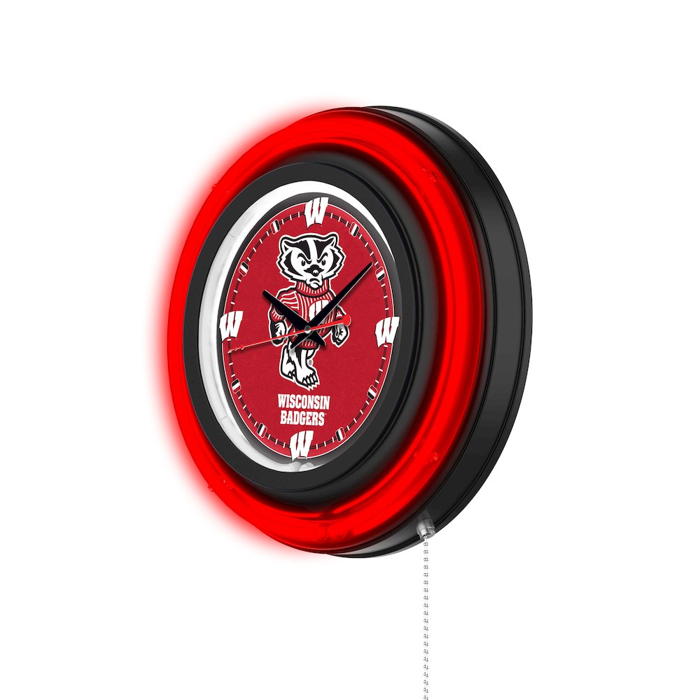 University of Wisconsin (Badger)  15" Double Neon Wall Clock. Picture 2