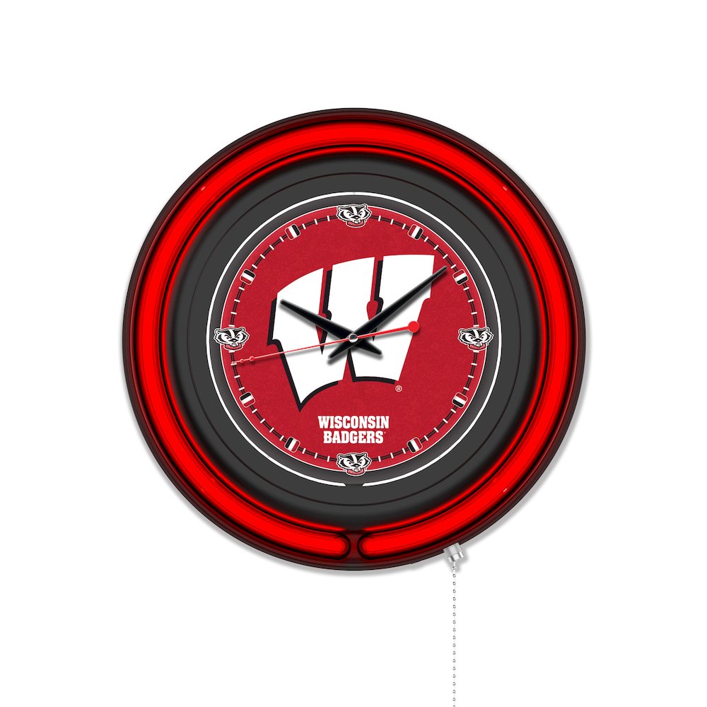 University of Wisconsin (W)  15" Double Neon Wall Clock. Picture 1