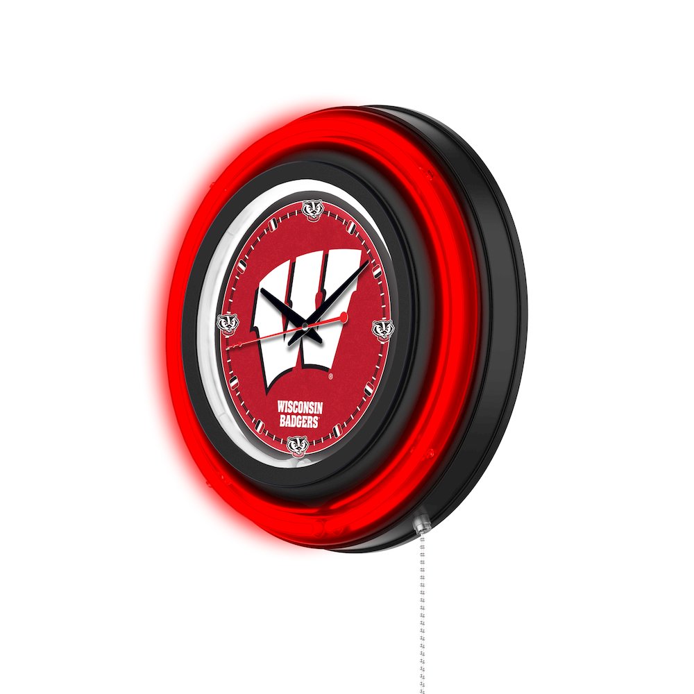 University of Wisconsin (W)  15" Double Neon Wall Clock. Picture 2