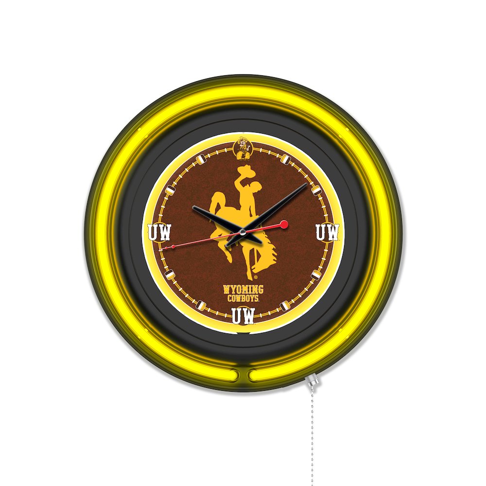 University of Wyoming 15" Double Neon Wall Clock. Picture 1