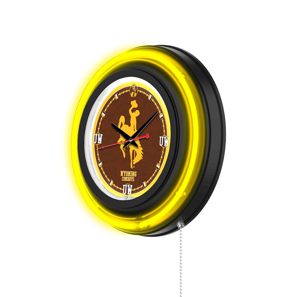 University of Wyoming 15" Double Neon Wall Clock. Picture 2