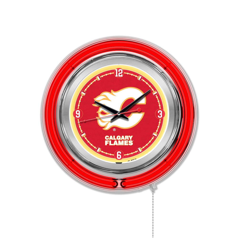 Calgary Flames Neon Clock. Picture 1