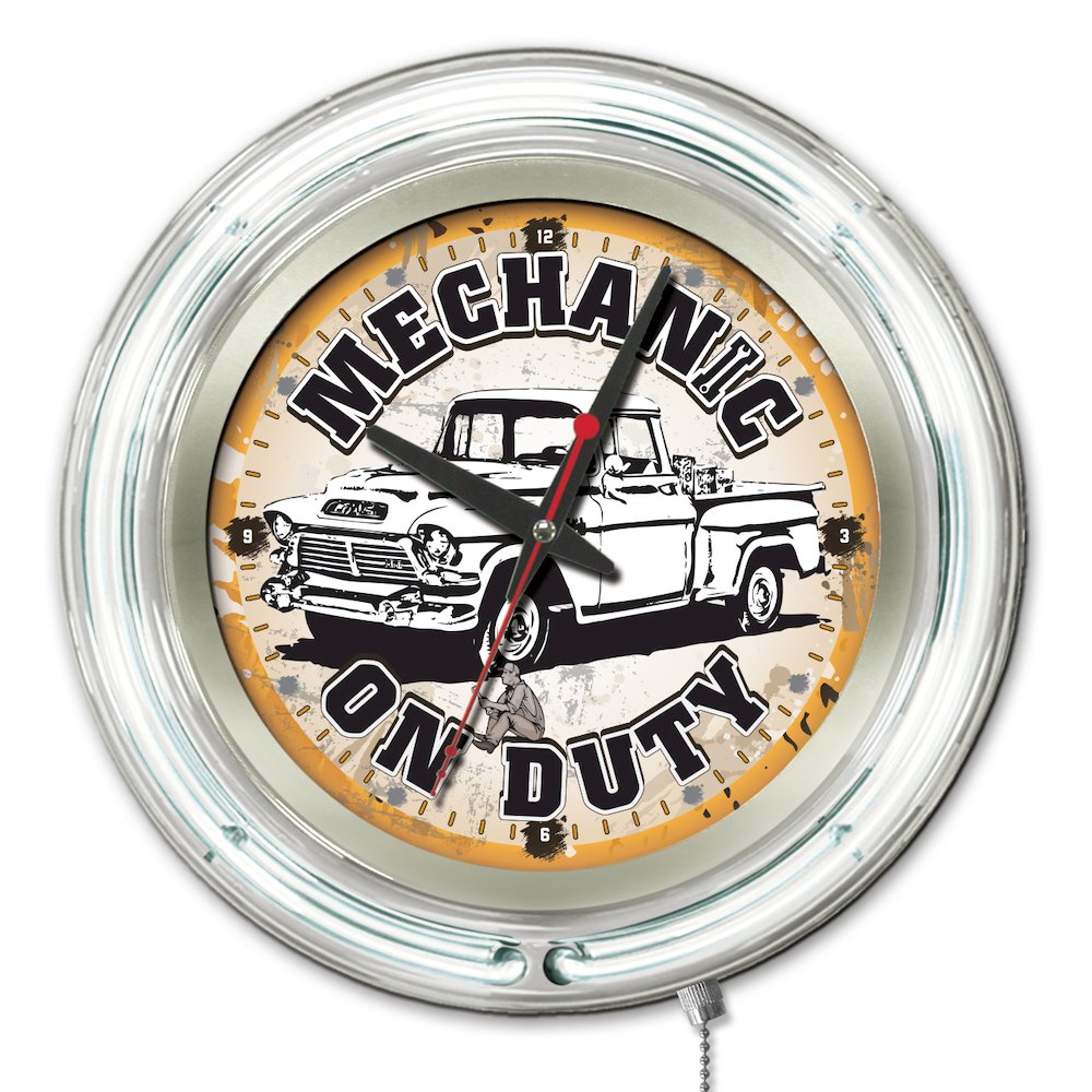 Mechanic on Duty Neon Clock. Picture 1