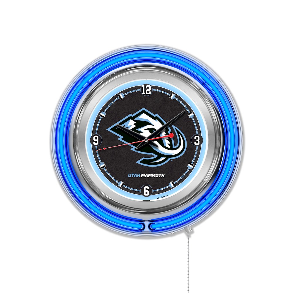 Utah Mammoth 15" Double Neon Wall Clock - Chrome Case. Picture 1