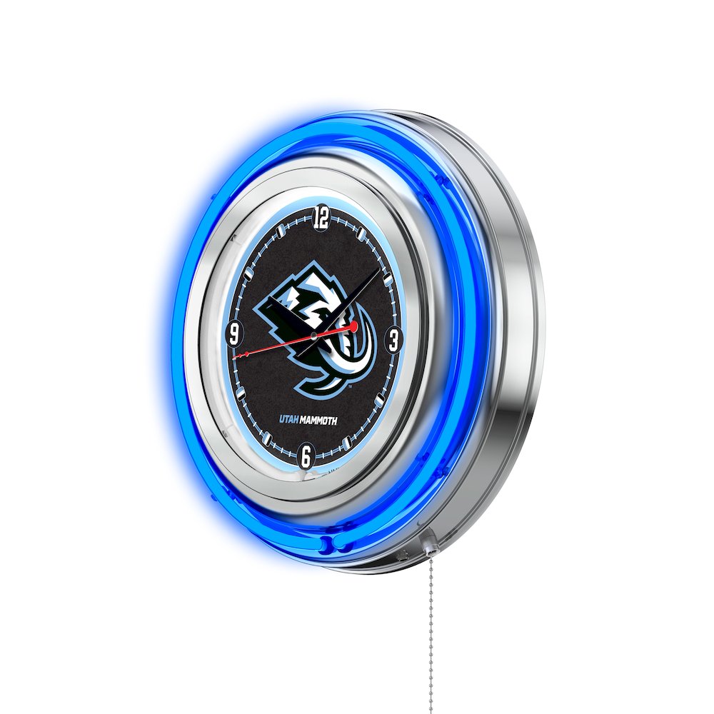 Utah Mammoth 15" Double Neon Wall Clock - Chrome Case. Picture 2