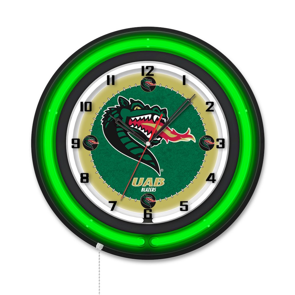 University of Alabama at Birmingham 19" Double Neon Wall Clock. Picture 1