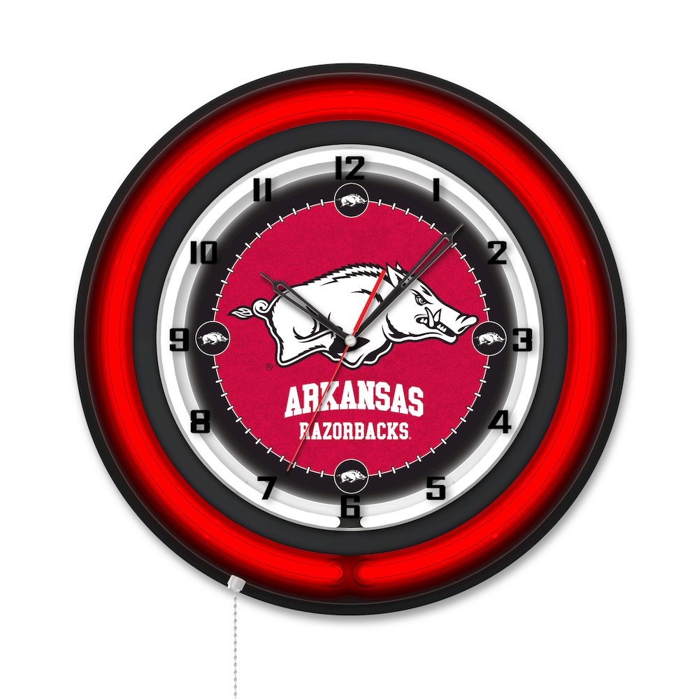 University of Arkansas 19" Double Neon Wall Clock. Picture 1