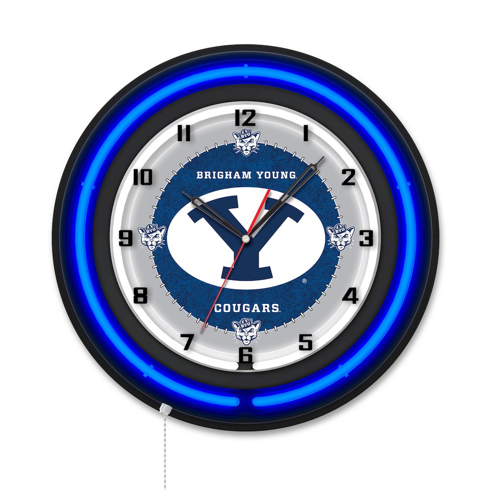 Brigham Young University 19" Double Neon Wall Clock. Picture 1