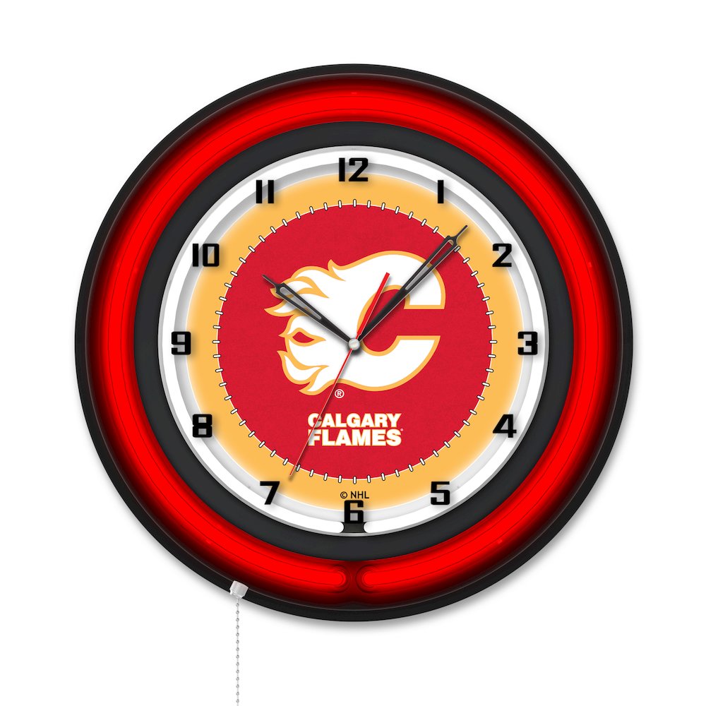 Calgary Flames 19" Double Neon Wall Clock. Picture 1