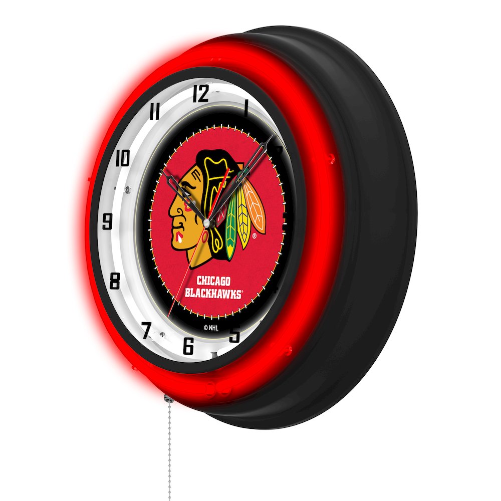 Chicago Blackhawks 19" Double Neon Wall Clock. Picture 2