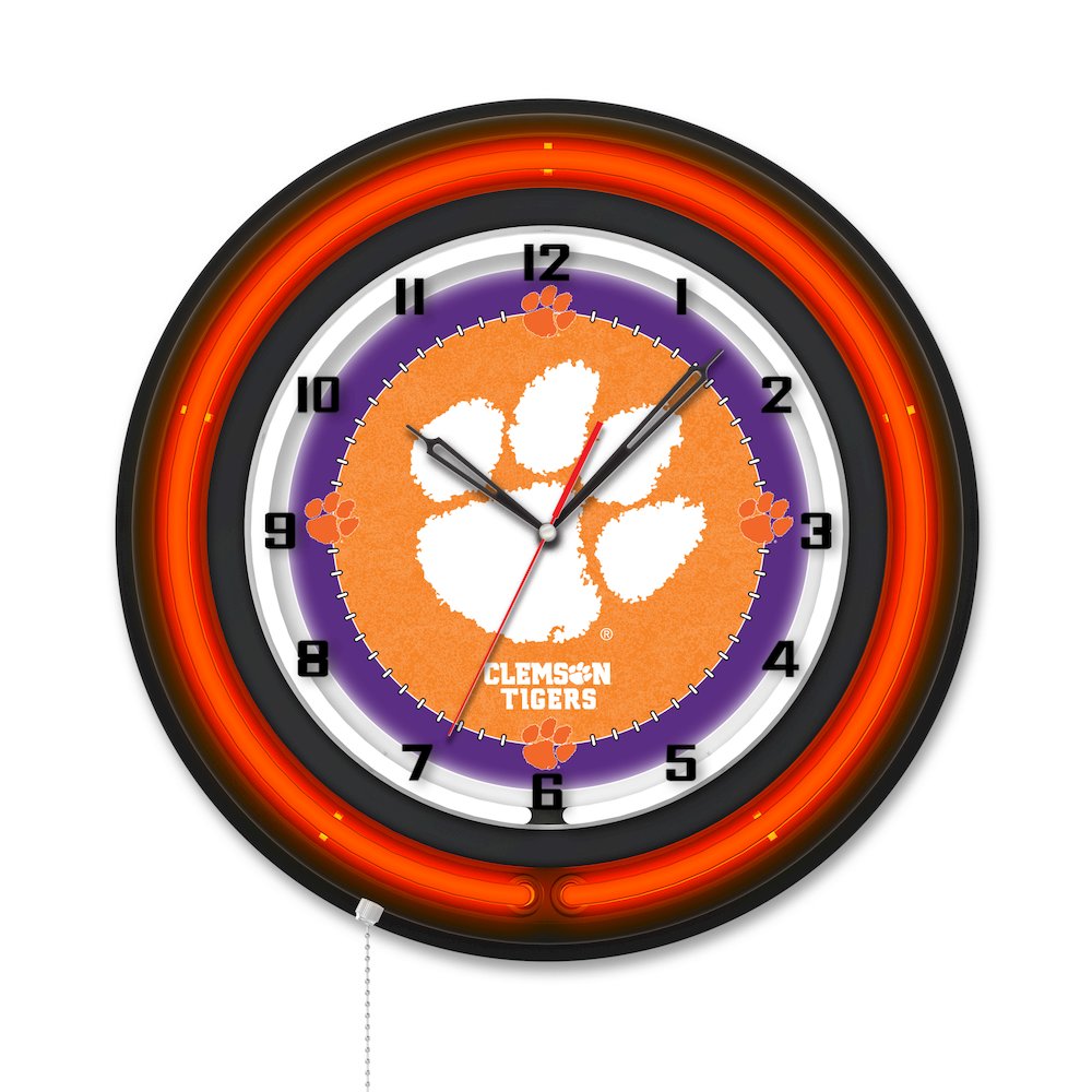 Clemson 19" Double Neon Wall Clock. Picture 1