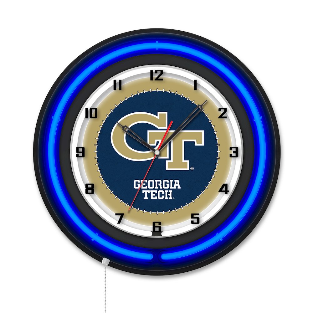 Georgia Tech 19" Double Neon Wall Clock. Picture 1