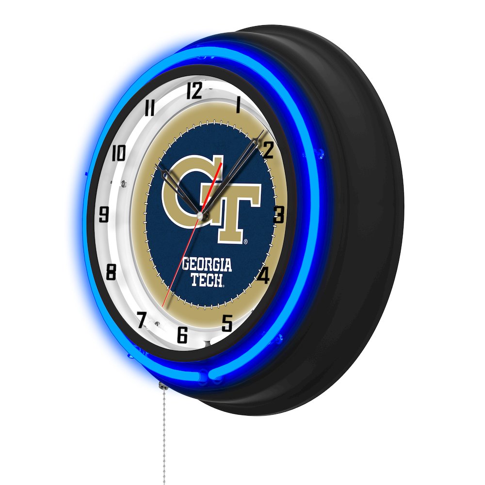 Georgia Tech 19" Double Neon Wall Clock. Picture 2