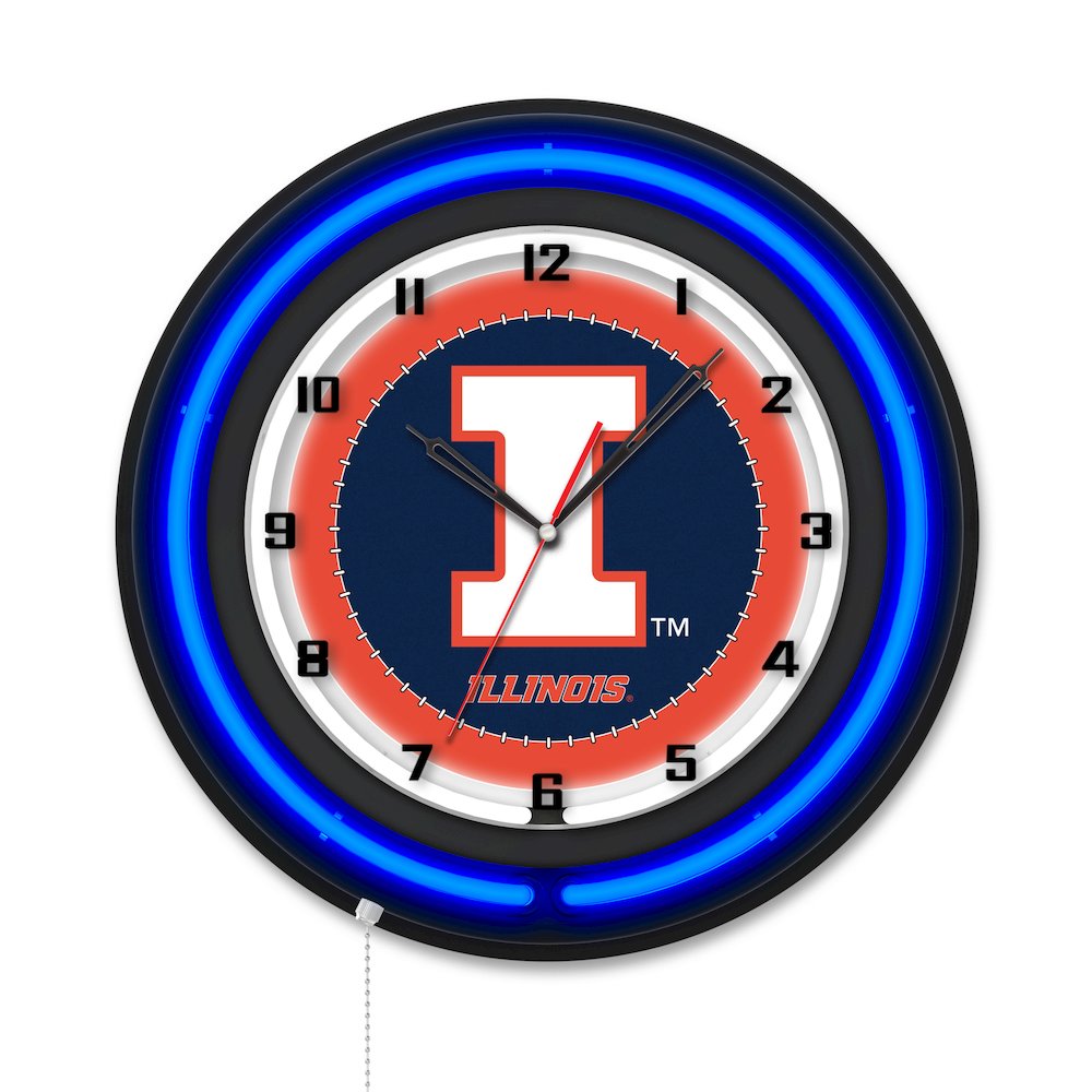 University of Illinois 19" Double Neon Wall Clock. Picture 1
