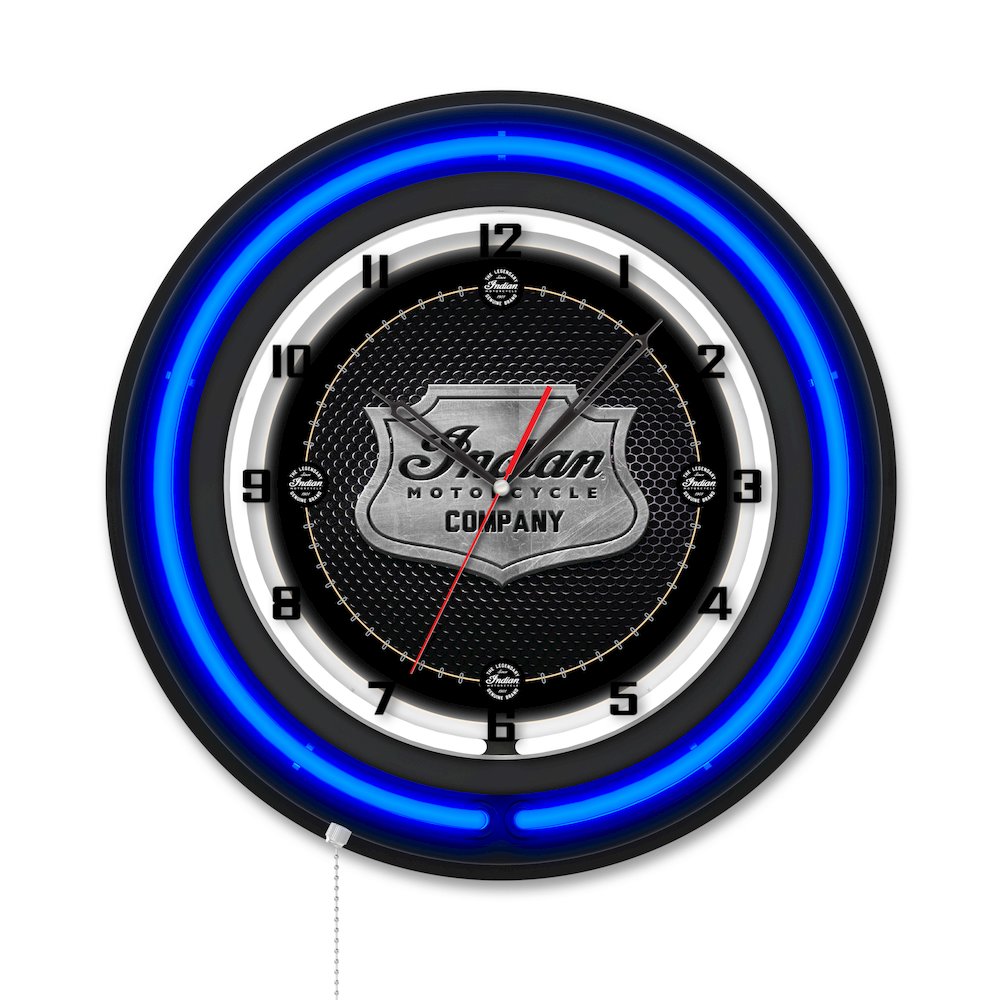 Indian Motorcycle (Metal Shield) 16" Double Neon Wall Clock. Picture 1