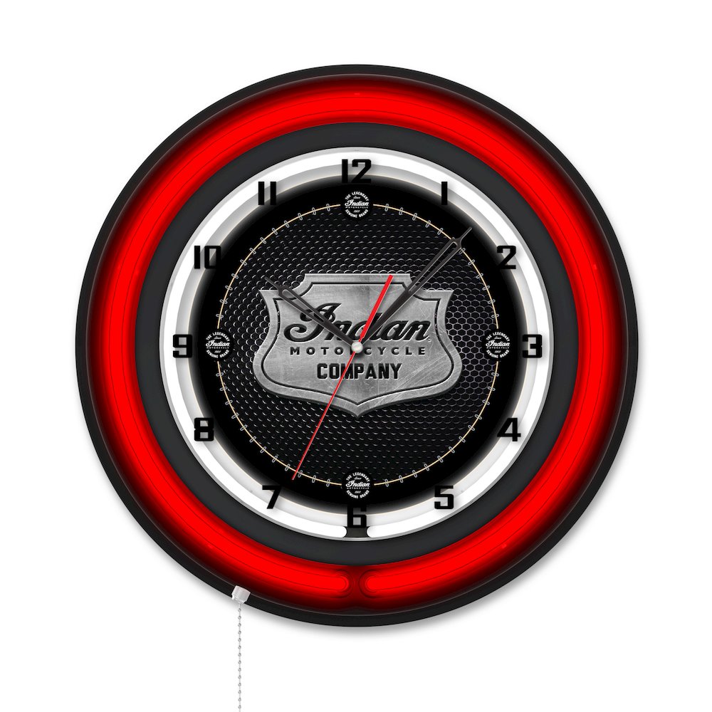 Indian Motorcycle (Metal Shield) 16" Double Neon Wall Clock. Picture 1