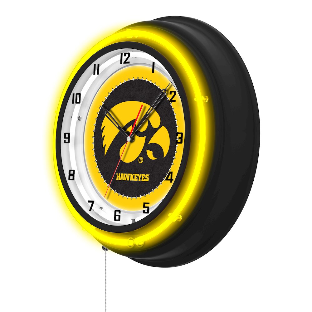 University of Iowa 19" Double Neon Wall Clock. Picture 2
