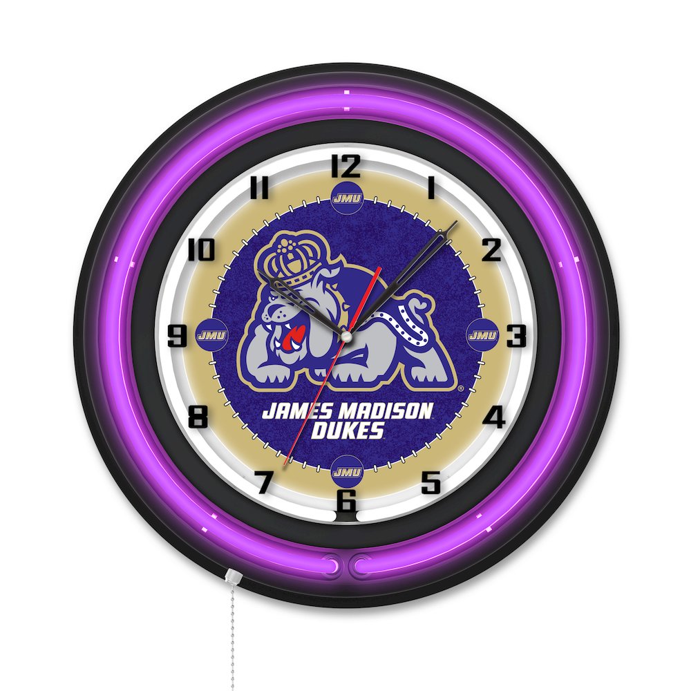 James Madison University 19" Double Neon Wall Clock. Picture 1
