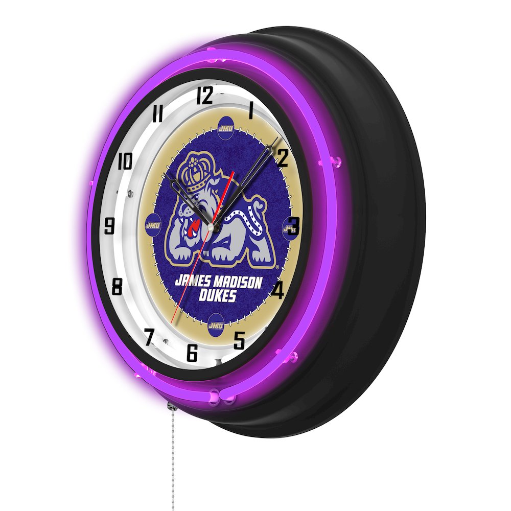 James Madison University 19" Double Neon Wall Clock. Picture 2