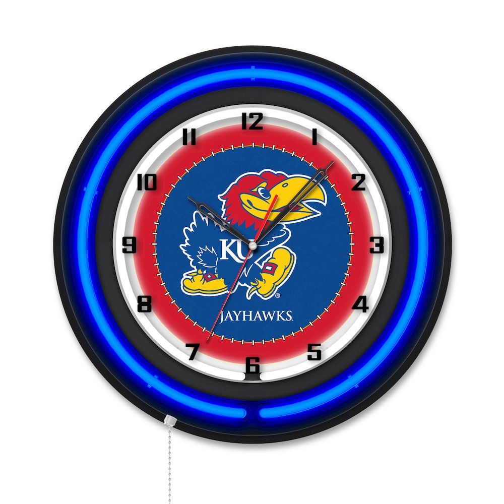 University of Kansas 19" Double Neon Wall Clock. Picture 1