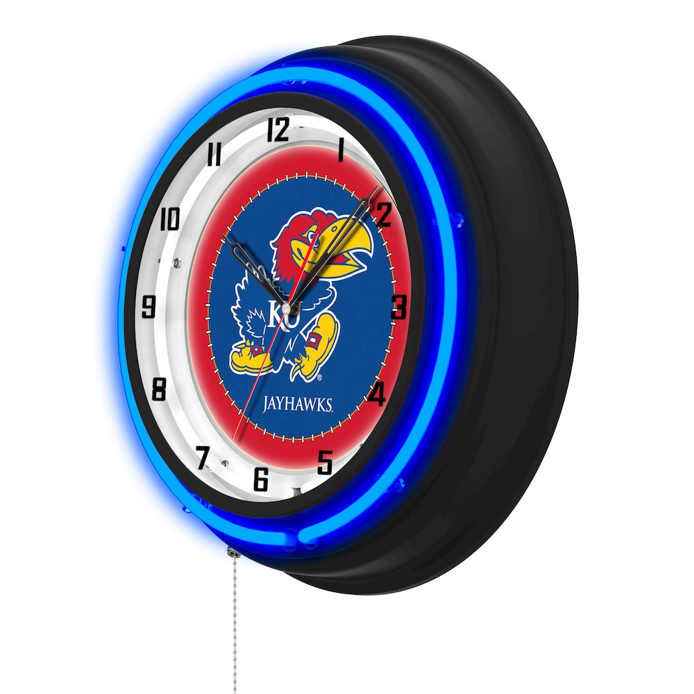 University of Kansas 19" Double Neon Wall Clock. Picture 2
