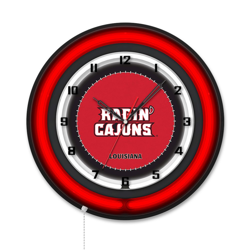 University of Louisiana at Lafayette 19" Double Neon Wall Clock. Picture 1