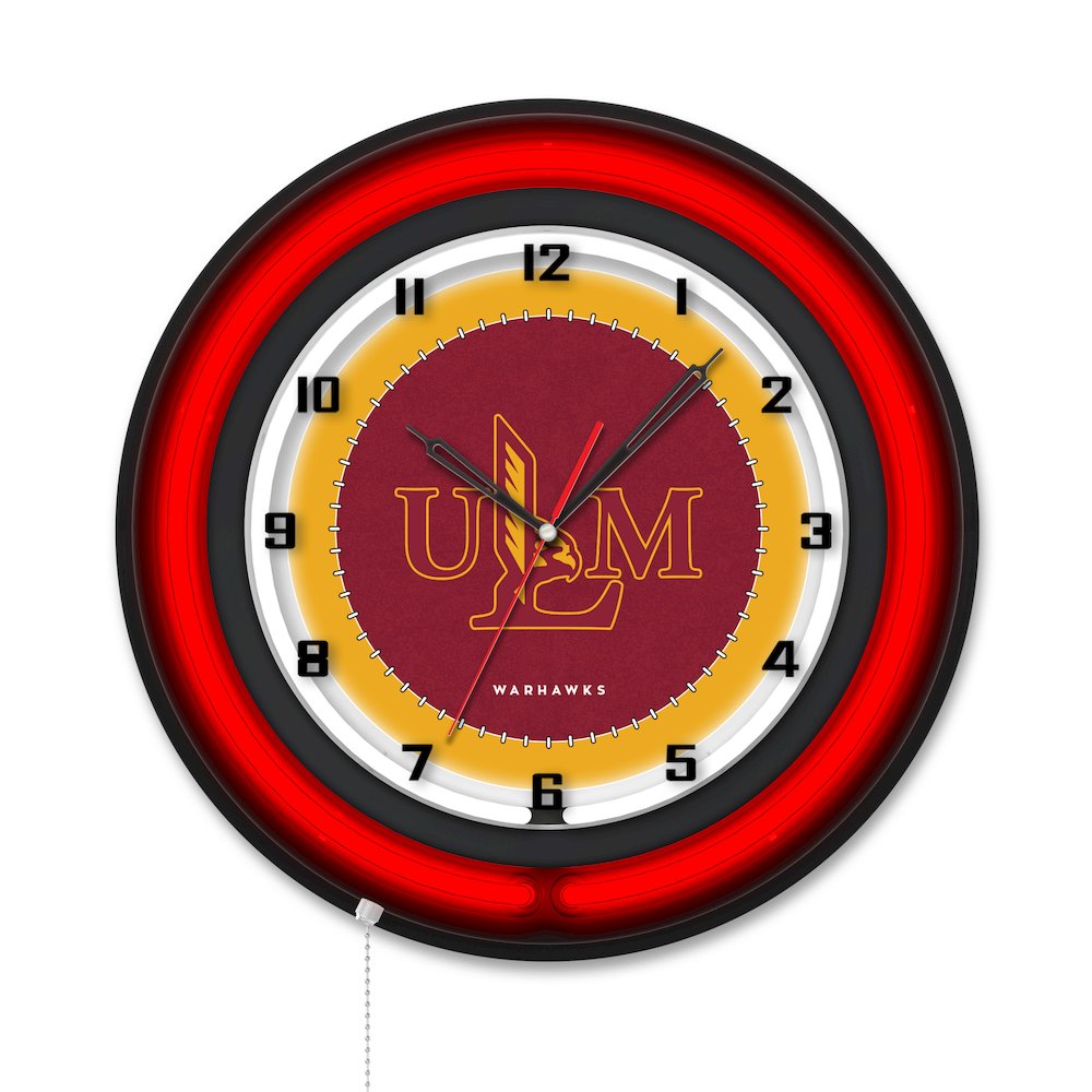 University of Louisiana at Monroe 19" Double Neon Wall Clock. Picture 1