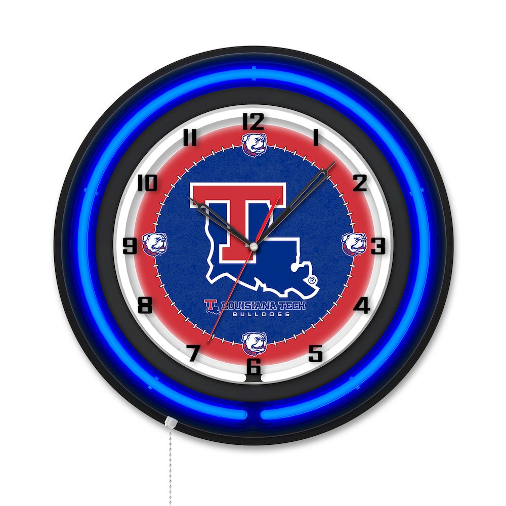 Louisiana Tech University 19" Double Neon Wall Clock. Picture 1