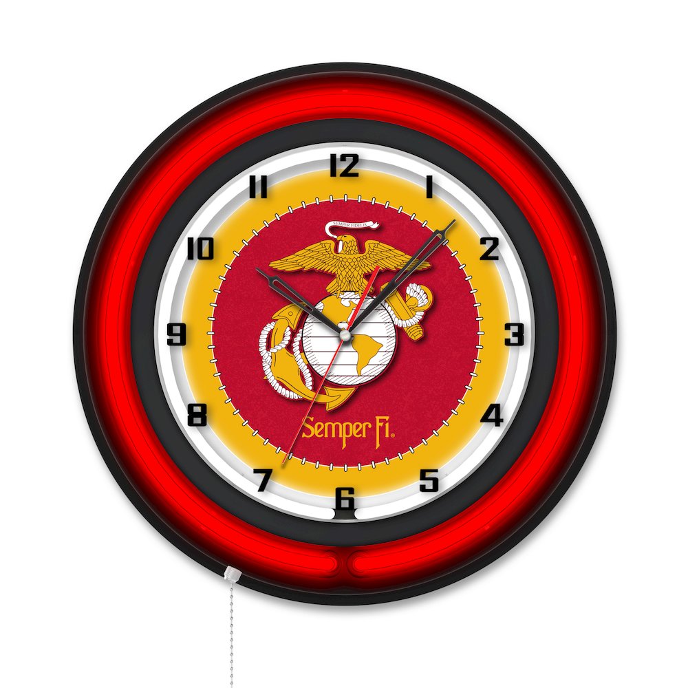 United States Marine Corps (Red/Yellow) 19" Double Neon Wall Clock. Picture 1