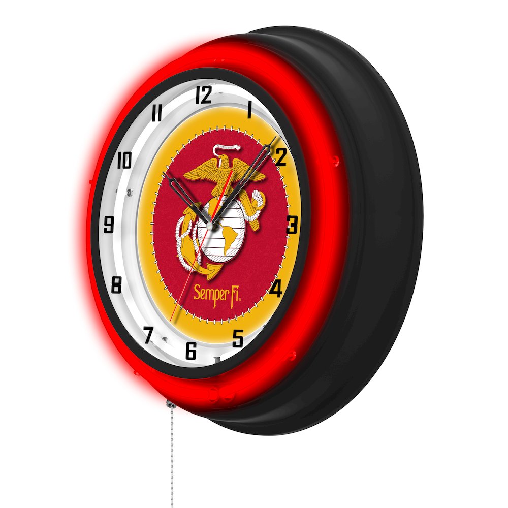 United States Marine Corps (Red/Yellow) 19" Double Neon Wall Clock. Picture 2