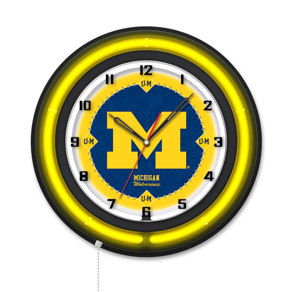 University of Michigan 19" Double Neon Wall Clock. Picture 1