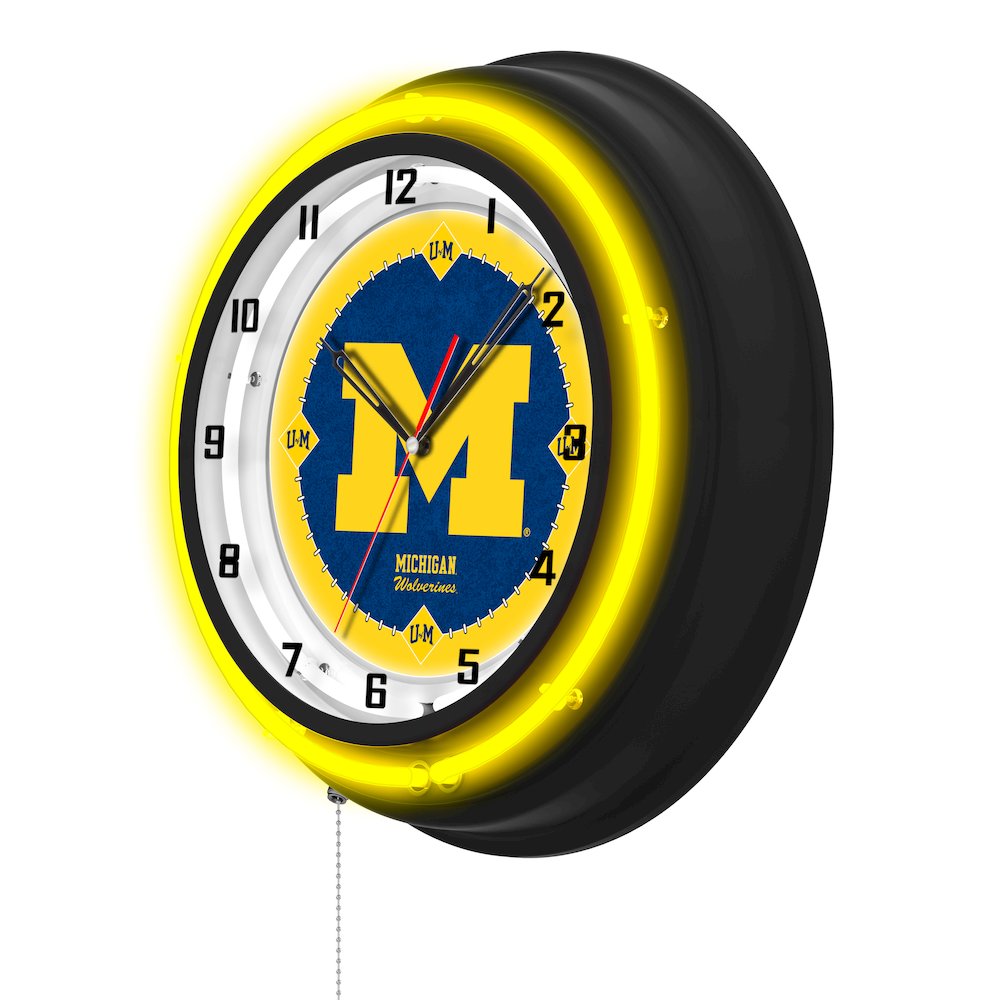 University of Michigan 19" Double Neon Wall Clock. Picture 2