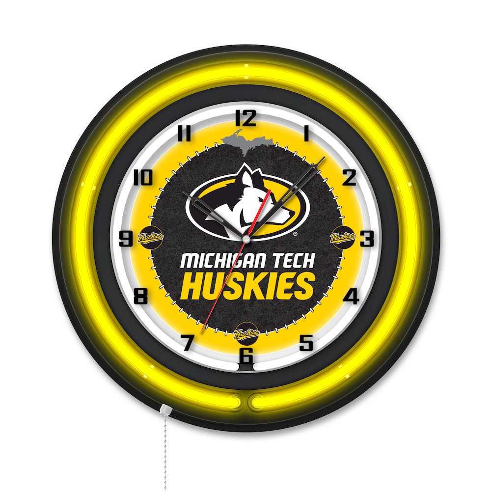 Michigan Tech University 19" Double Neon Wall Clock. Picture 1