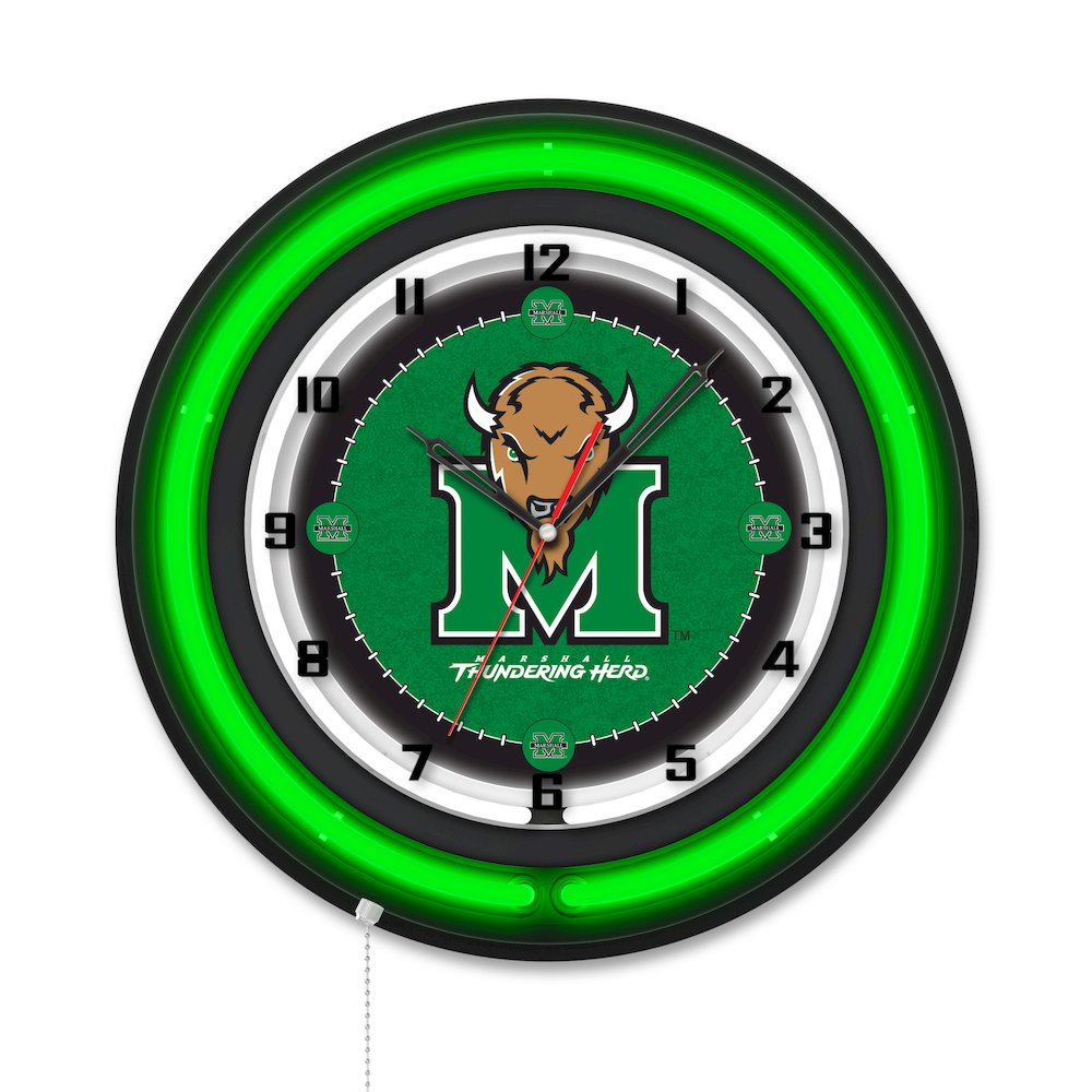 Marshall University 19" Double Neon Wall Clock. Picture 1