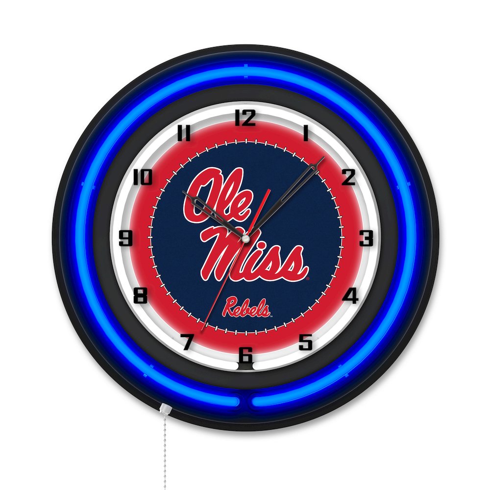 University of Mississippi 19" Double Neon Wall Clock. Picture 1