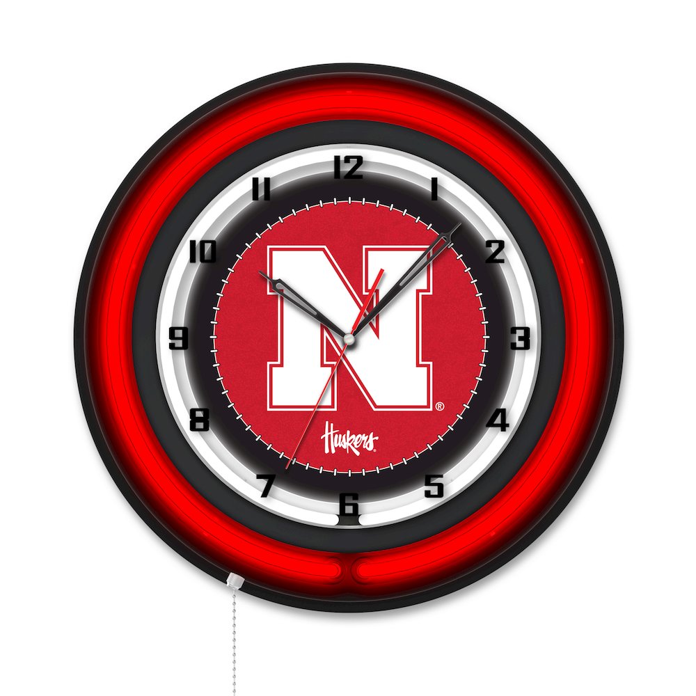 University of Nebraska 19" Double Neon Wall Clock. Picture 1