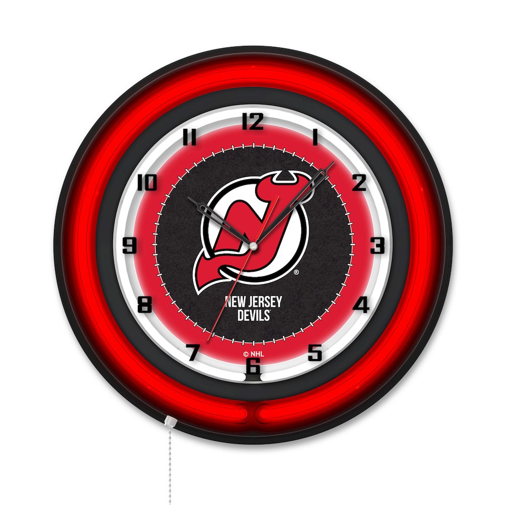 New Jersey Devils 19" Double Neon Wall Clock. Picture 1