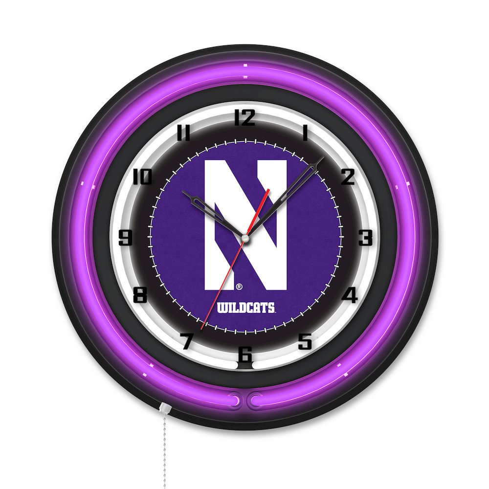 Northwestern University 19" Double Neon Wall Clock. Picture 1