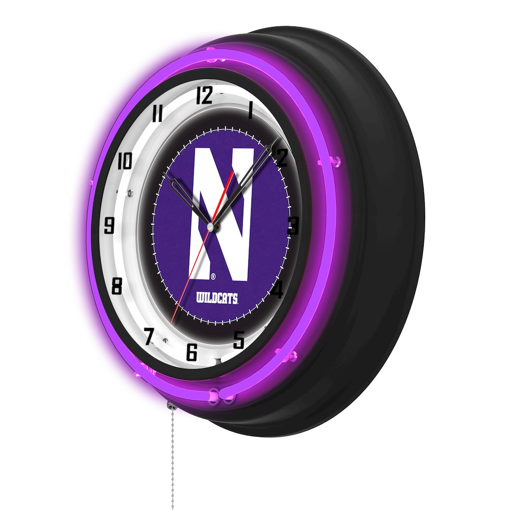 Northwestern University 19" Double Neon Wall Clock. Picture 2