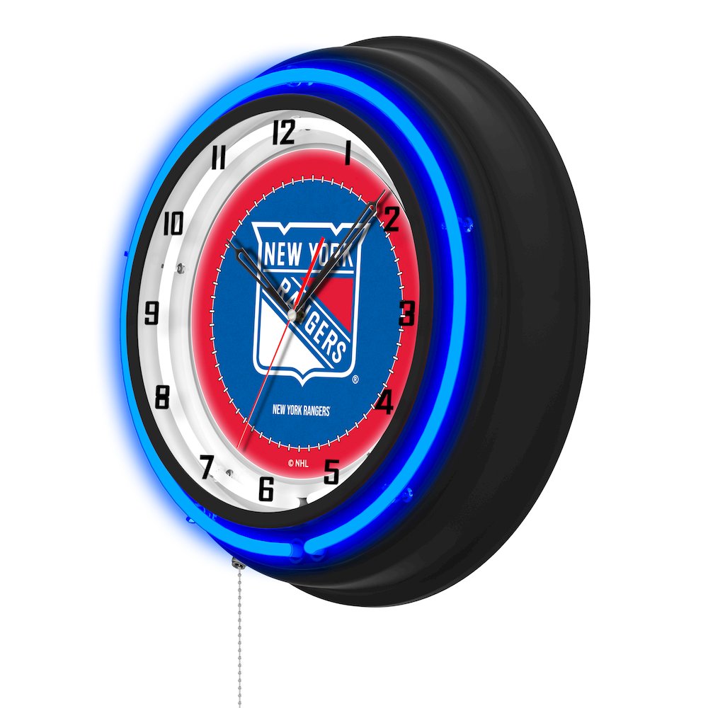 New York Rangers 19" Double Neon Wall Clock. Picture 2