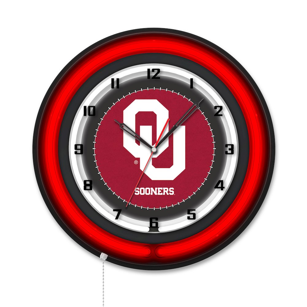 Oklahoma University 19" Double Neon Wall Clock. Picture 1