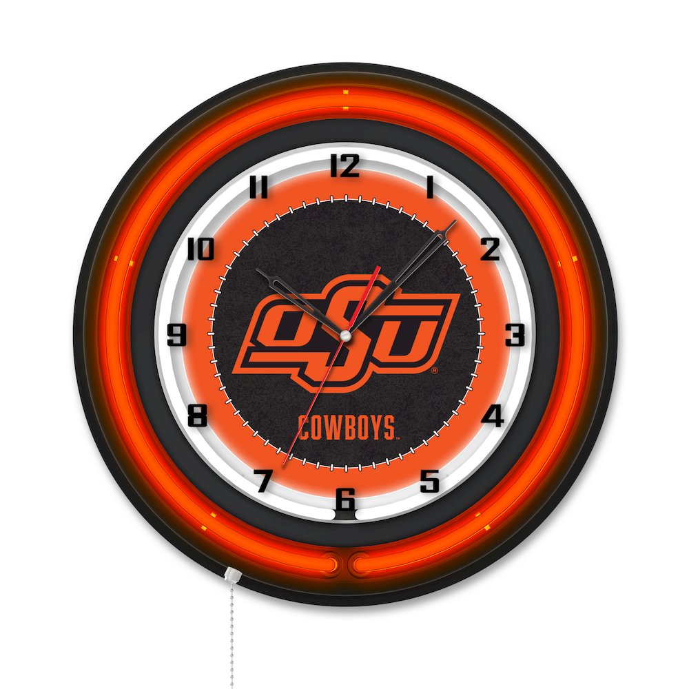 Oklahoma State University 19" Double Neon Wall Clock. Picture 1