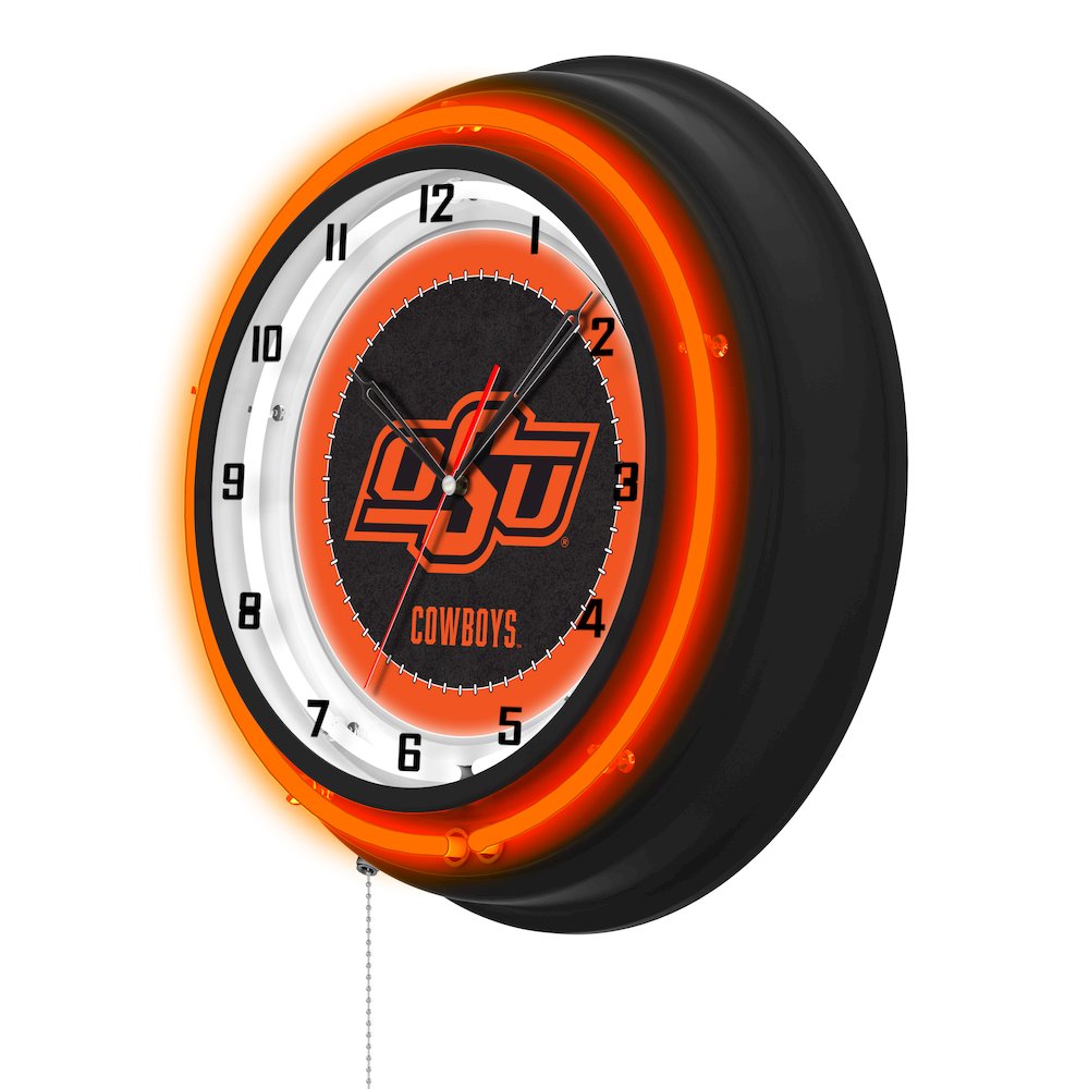 Oklahoma State University 19" Double Neon Wall Clock. Picture 2