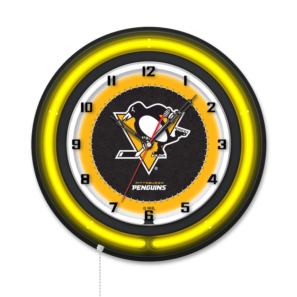 Pittsburgh Penguins 19" Double Neon Wall Clock. Picture 1